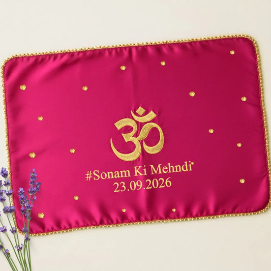Dark Pink Om Motif Mehendi Mat With 2 Line Text