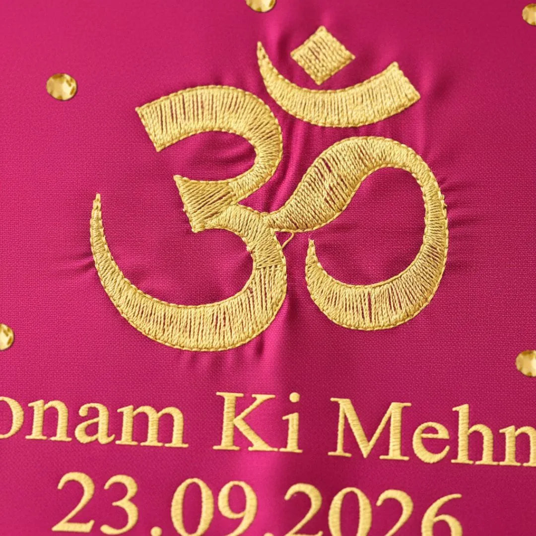 Dark Pink Om Motif Mehendi Mat With 2 Line Text