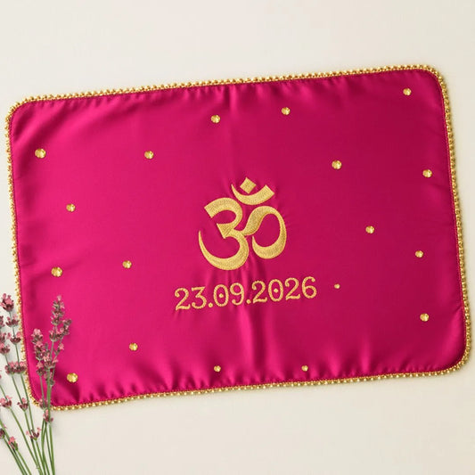Dark Pink Om Motif Mehendi Mat With 1 Line Text