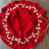 Crimson Red Round Thaal Cover With Vine Design Work - Plain