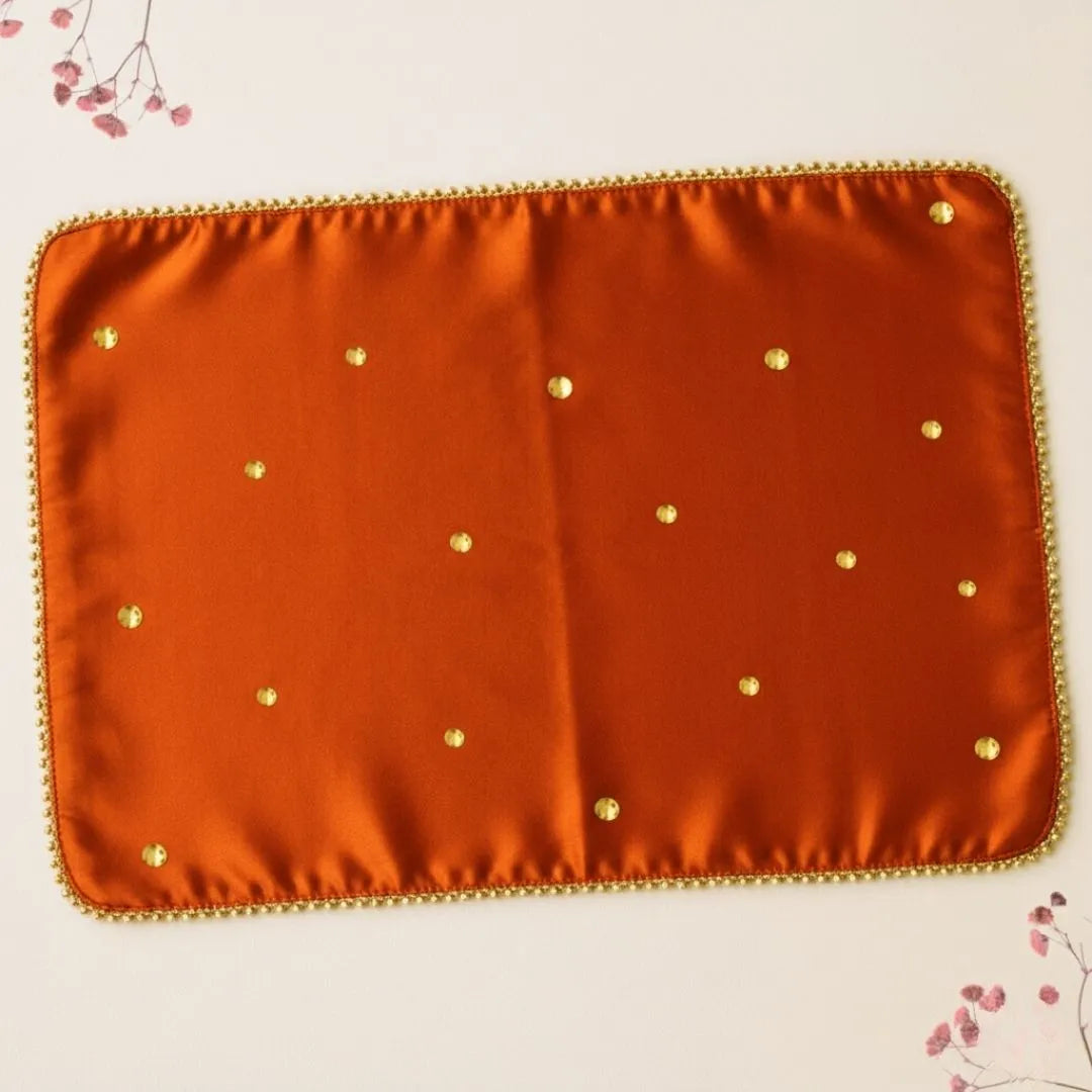 Traditional Orange Mehendi Mat for Sacred Pre-Wedding Rituals