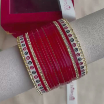 Pure Pearl Classic Heritage Diamond Dark Red Chooda Set of 15