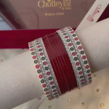 Pure Pearl Classic Heritage Diamond Dark Red Chooda Set of 15