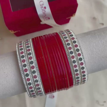 Pure Pearl Classic Heritage Diamond Dark Red Chooda Set of 15