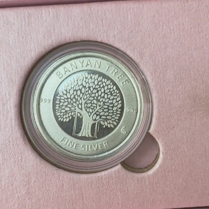 Banyan Tree Design, Matt Silver Finish, Round Shape, Single (10 Gram), 999 Purity Silver Coin - Ready To Ship