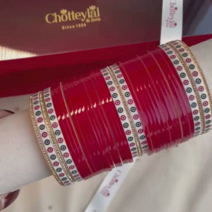 Pure Pearl Classic Heritage Diamond Dark Red Chooda Set of 31