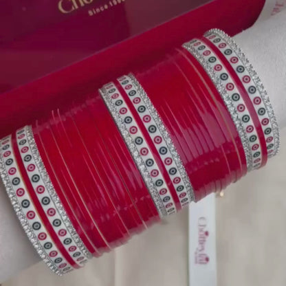 Pure Pearl Classic Heritage Diamond Dark Red Chooda Set of 31