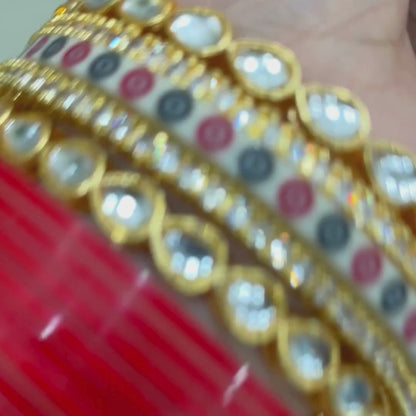 Pure Pearl Golden Glamour Kundan Red Chooda