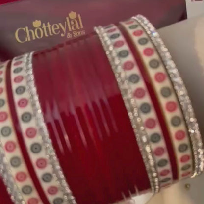 Pure Pearl Classic Heritage Diamond Maroon Chooda Set of 31
