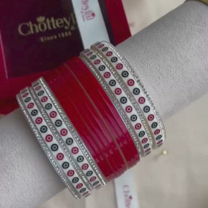 Pure Pearl Classic Heritage Diamond Dark Red Chooda Set of 11