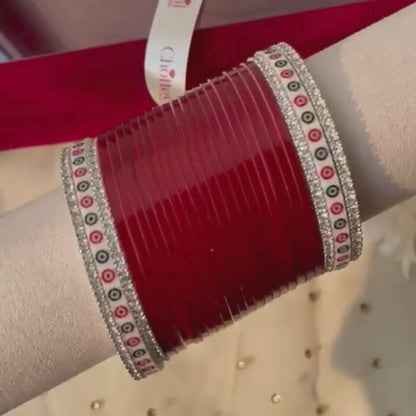 Pure Pearl Classic Heritage Diamond Maroon Chooda Set of 21