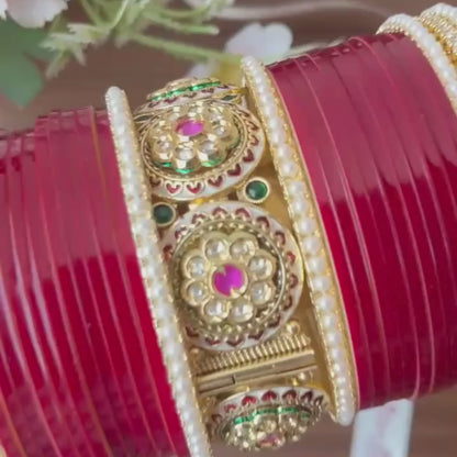 Semi Pearl Maroon Chooda Set of 21