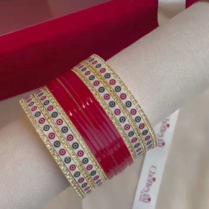 Pure Pearl Classic Heritage Diamond Dark Red Chooda Set of 11