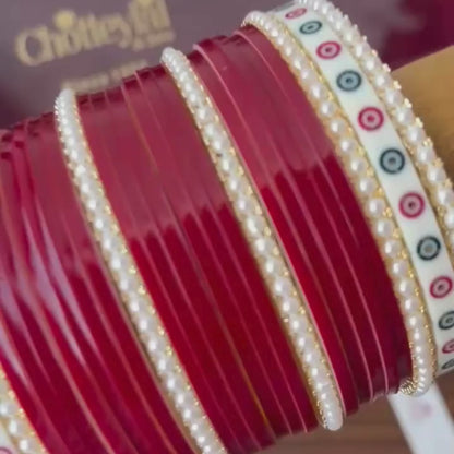 Semi Pearl Dark Red Chooda Set of 21