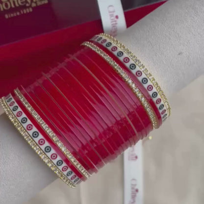 Pure Pearl Classic Heritage Diamond Dark Red Chooda Set of 21