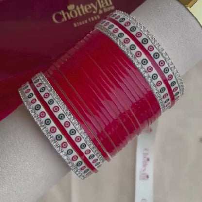 Pure Pearl Classic Heritage Diamond Dark Red Chooda Set of 21