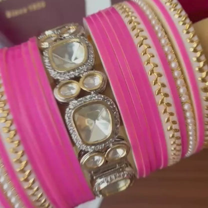 Pink Semi Pearl Chooda – 15-Piece Bridal Set