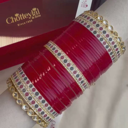 Pure Pearl Classic Heritage Diamond Dark Red Chooda Set of 31