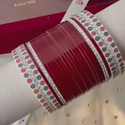 Pure Pearl Classic Heritage Diamond Dark Red Chooda Set of 21