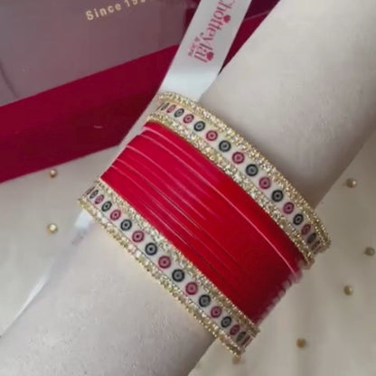 Pure Pearl Classic Diamond Red Chooda Set of 11