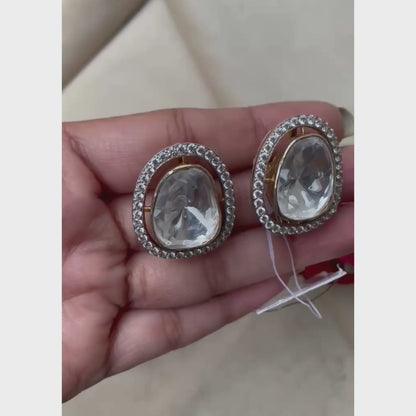 Classic Heritage Polki Earrings - 22K Gold Plated, 92.5 Pure Silver Base