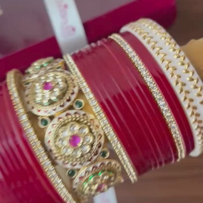 Semi Pearl Maroon Chooda Set of 21