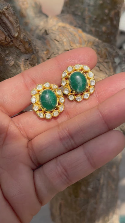 Enchanted Emerald Polki Studs in Sterling Silver