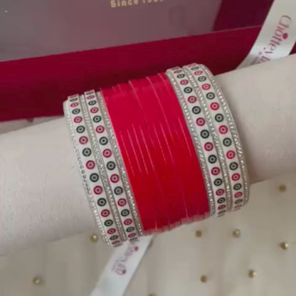 Pure Pearl Classic Stylish Diamond Red Chooda Set of 15