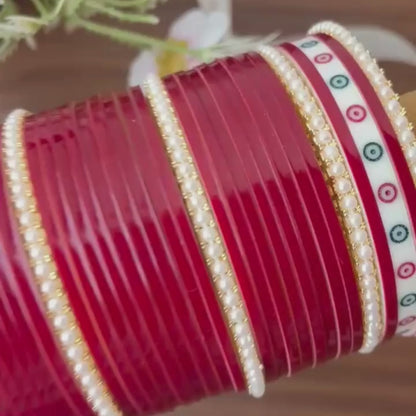 Semi Pearl Dark Red Chooda Set of 31