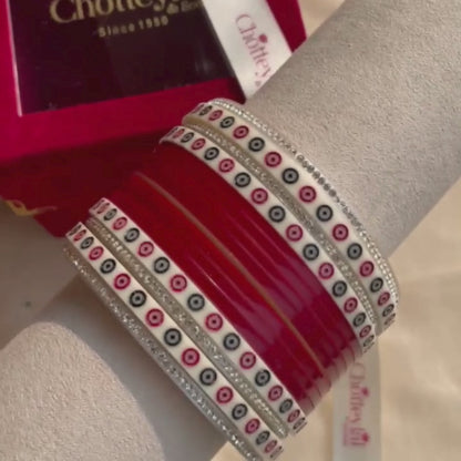 Pure Pearl Classic Heritage Diamond Maroon Chooda – Set of 11