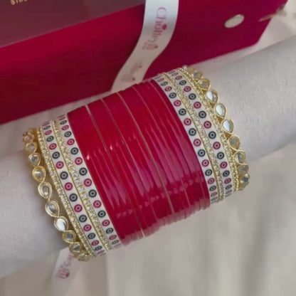 Pure Pearl Classic Heritage Diamond Dark Red Chooda Set of 21