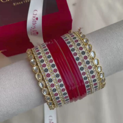 Pure Pearl Classic Heritage Diamond Dark Red Chooda Set of 11