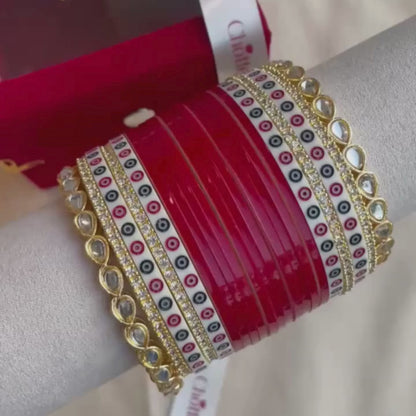 Pure Pearl Classic Heritage Diamond Dark Red Chooda Set of 15