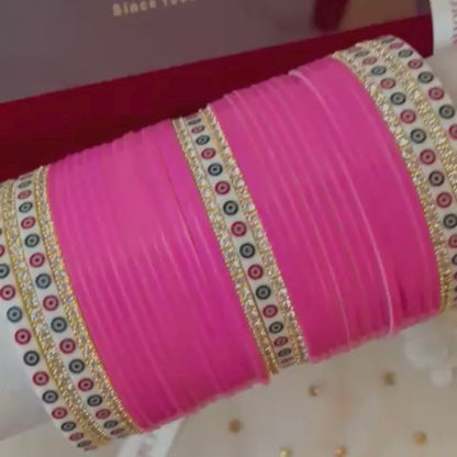 Pure Pearl Classic Diamond Heritage Pink Chooda Set of 31