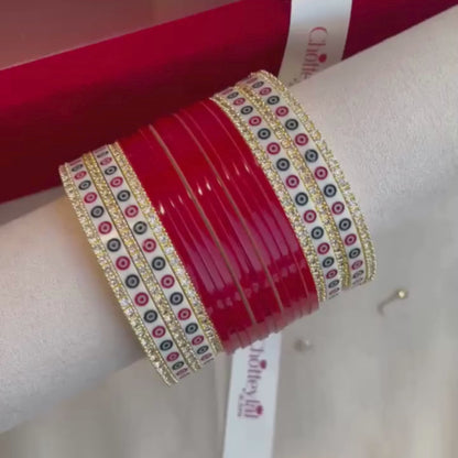 Pure Pearl Classic Heritage Diamond Dark Red Chooda Set of 15