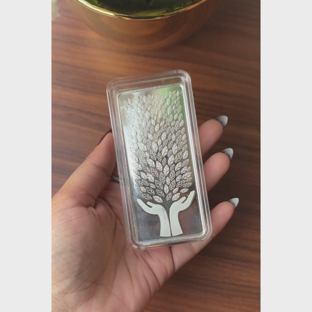 Leaf in Hand 999 Silver Coin (Bar) | Anniversary Gift – Chotteylal