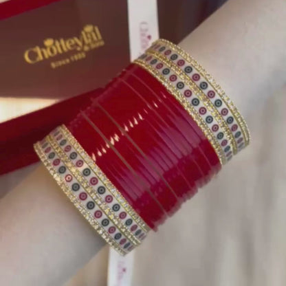 Pure Pearl Classic Heritage Diamond Dark Red Chooda Set of 21