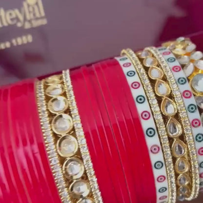 Semi Pearl Red Chooda Set of 21