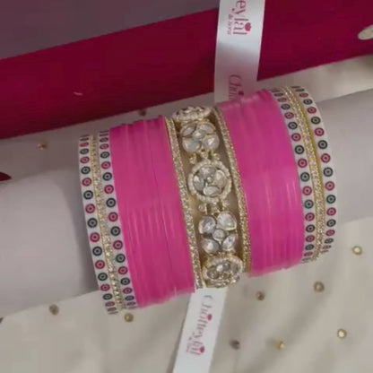 Pure Pearl Classic Diamond Heritage Pink Chooda Set of 21