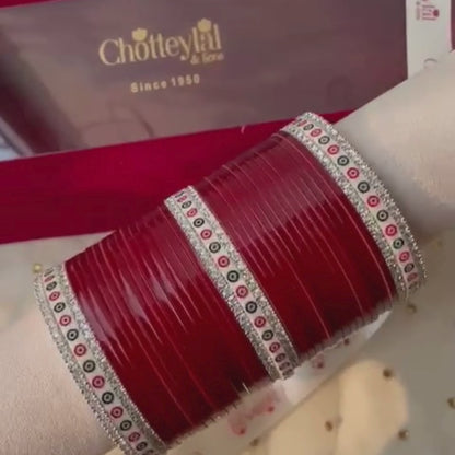 Pure Pearl Classic Diamond Maroon Chooda Set of 31