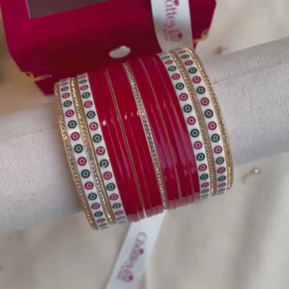 Pure Pearl Classic Heritage Diamond Dark Red Chooda Set of 15