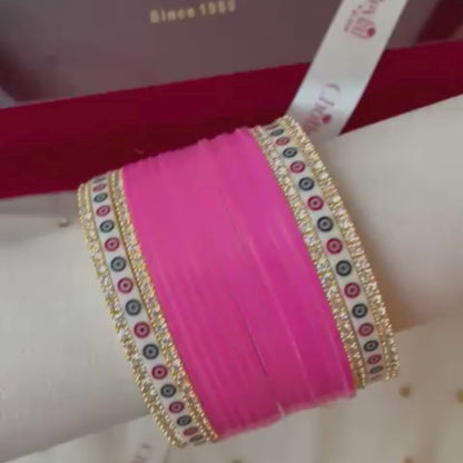 Pure Pearl Classic Diamond Pink Chooda Set of 15