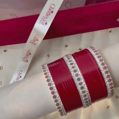 Pure Pearl Classic Heritage Diamond Dark Red Chooda Set of 21