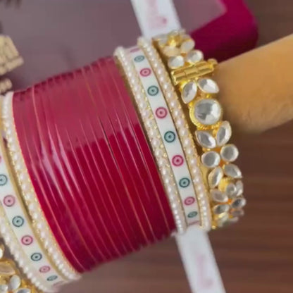 Semi Pearl Dark Red Chooda Set of 15