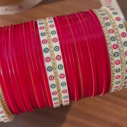 Semi Pearl Red Chooda Set of 31