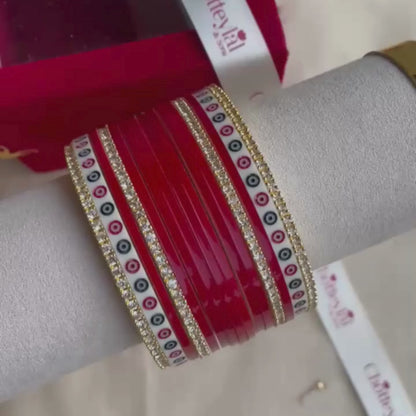 Pure Pearl Classic Heritage Diamond Dark Red Chooda Set of 11