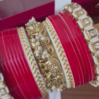 Semi Pearl Dark Red Chooda Set of 15