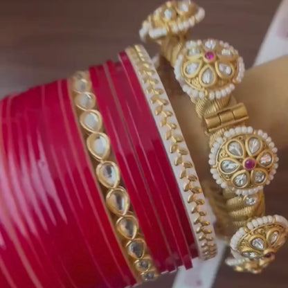 Semi Pearl Dark Red Chooda Set of 21