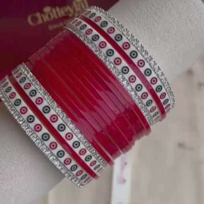 Pure Pearl Classic Heritage Diamond Dark Red Chooda Set of 15