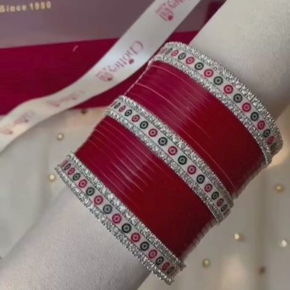 Pure Pearl Classic Diamond Dark Red Chooda Set of 21